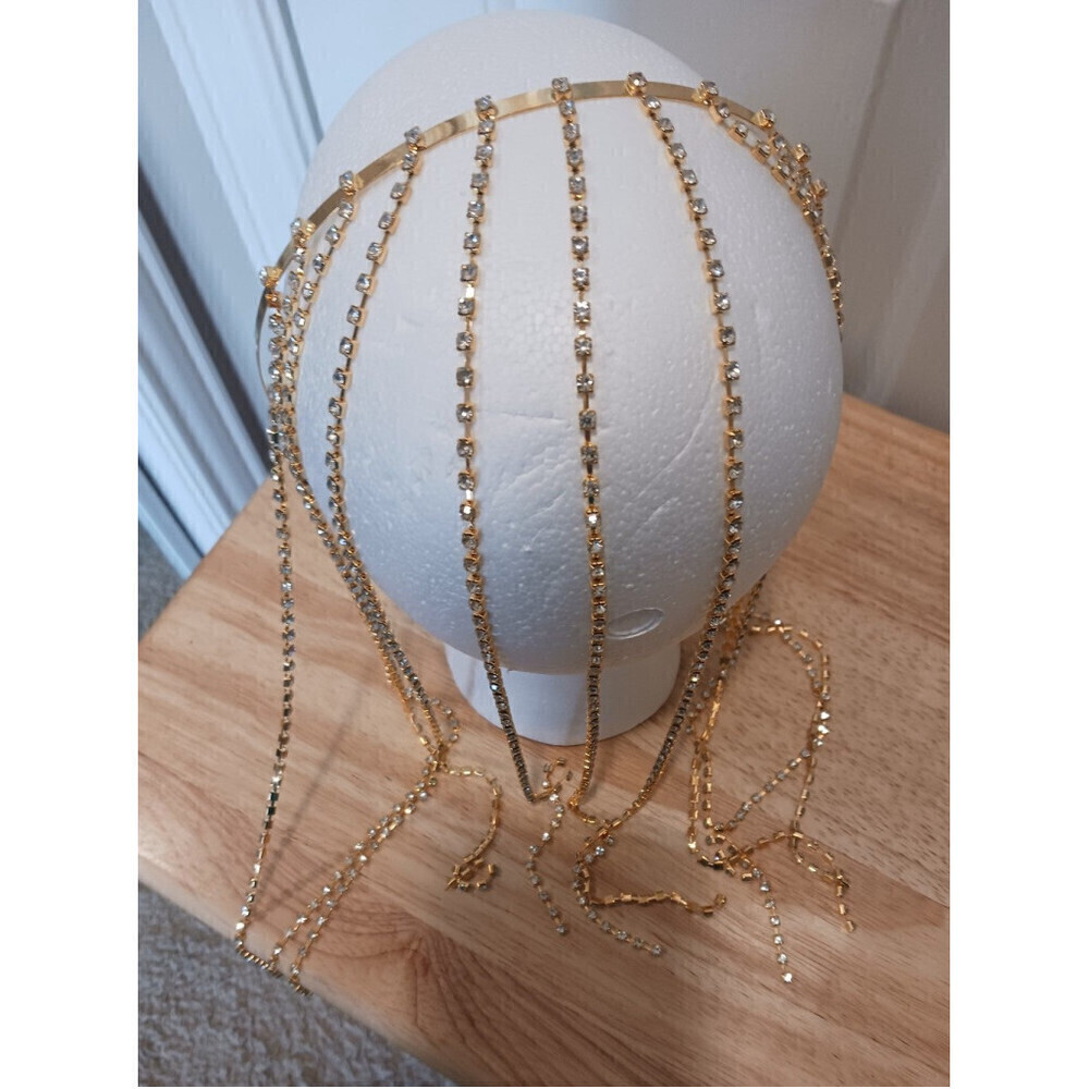 Fringe Rhinestone Headband In Gold - Picture 4 of 9